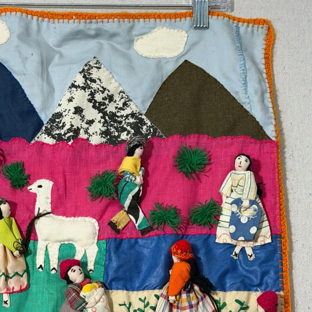 Arpillera Wall Hanging Unisex 19x19 Multicolor Folk Art Peru Textile